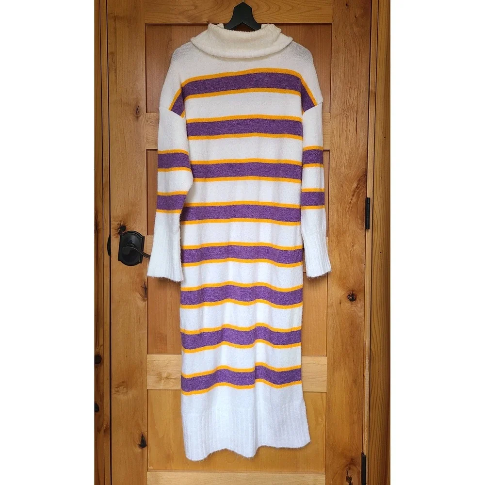Daily Practice Women's XS Striped Turtleneck Sweater Dress Quiet Luxury Warm‎